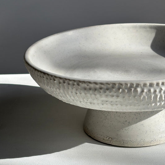 Carved White Pedestal Bowl