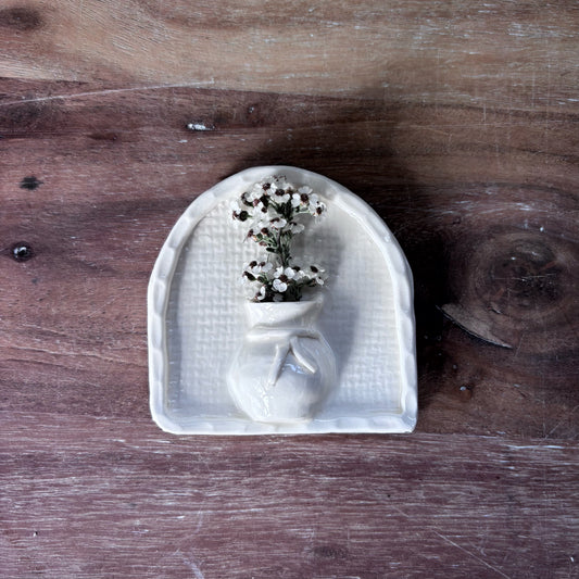 Porcelain Mini Wall Vase - Hessian Textured Arch