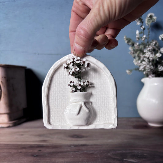 Porcelain Mini Wall Vase - Hessian Textured Arch