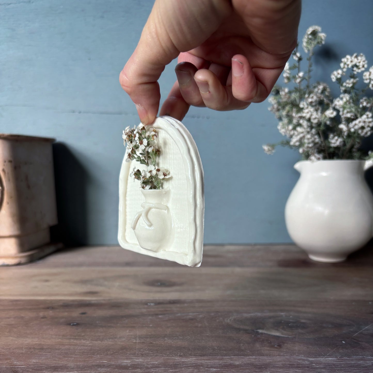 Porcelain Mini Wall Vase - Hessian Textured Arch
