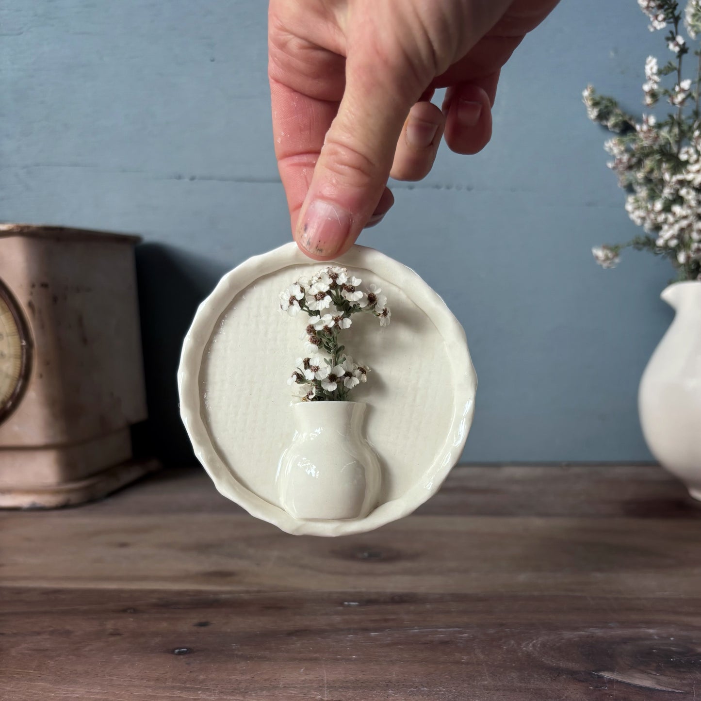 Porcelain Mini Wall Vase - Hessian Textured Round