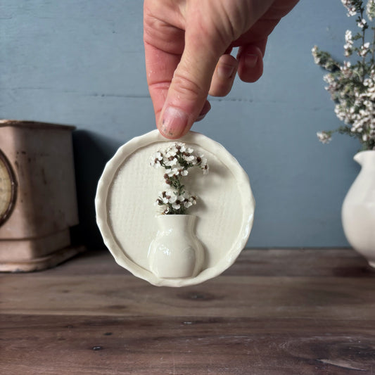 Porcelain Mini Wall Vase - Hessian Textured Round