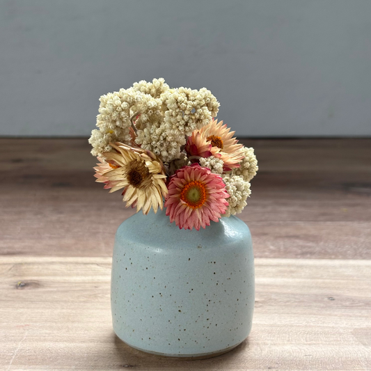 Ink Pot Vase & flowers - Soft Sky
