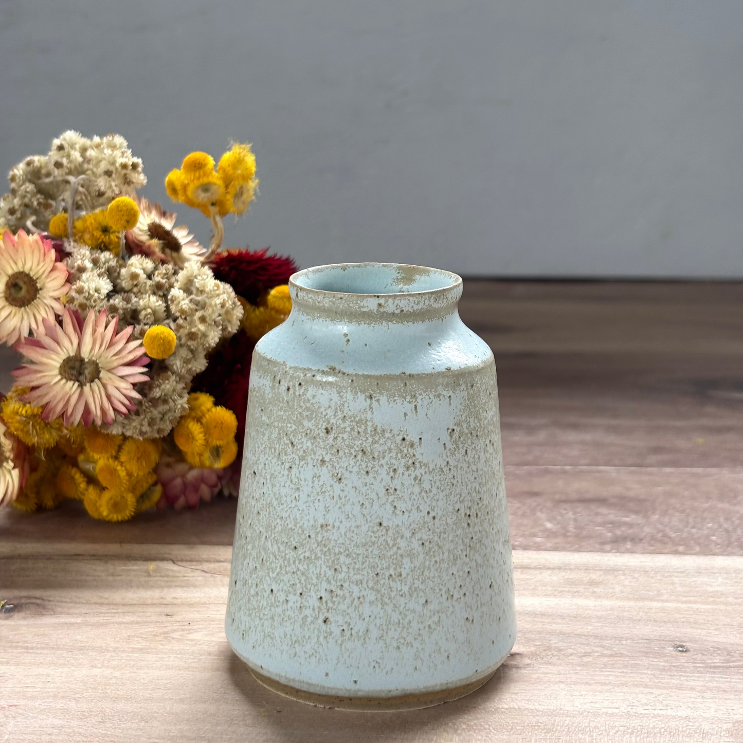 Ink Pot Vase & flowers - Sea Mist