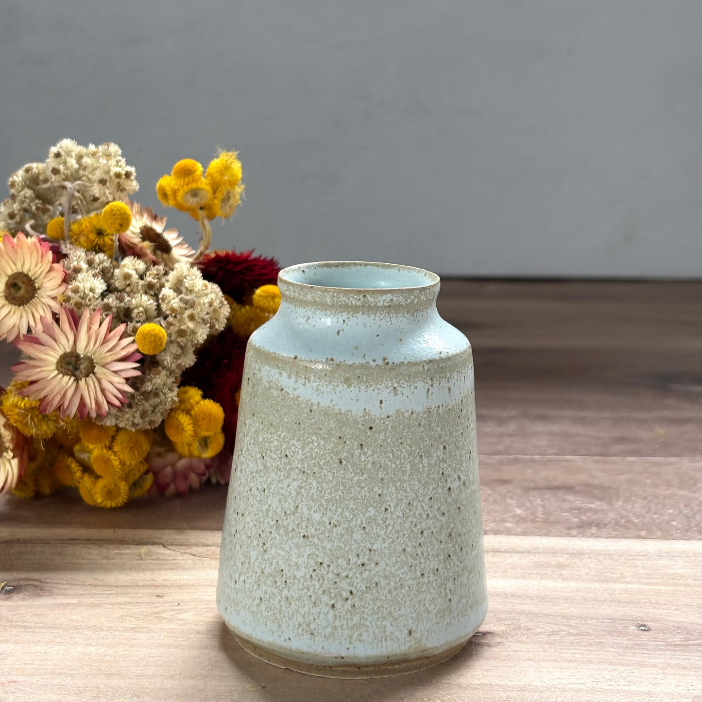 Ink Pot Vase & flowers - Sea Mist