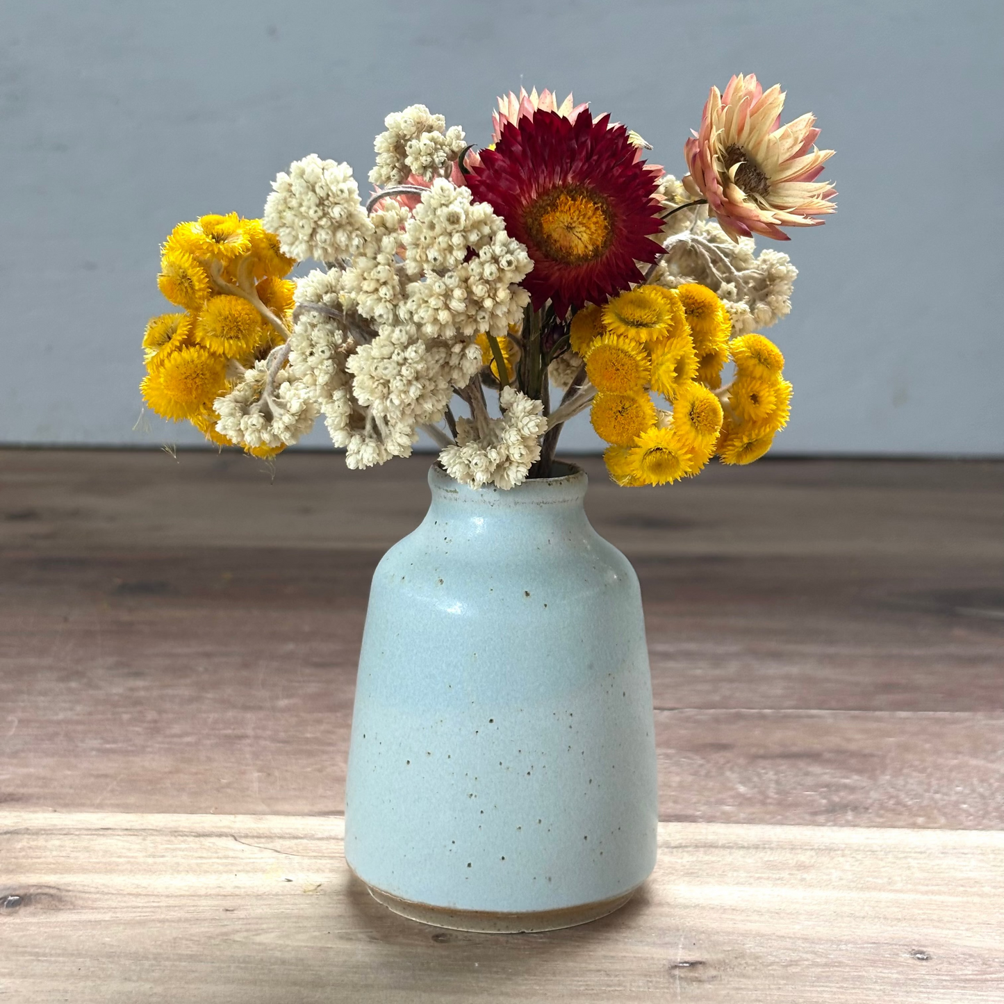 Ink Pot Vase & flowers - Soft Blue