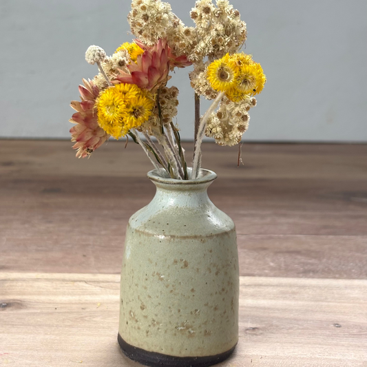 Ink Pot Vase & flowers - Dusty Green