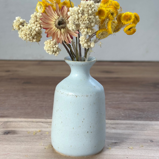 Ink Pot Vase & flowers - Sandy Blue